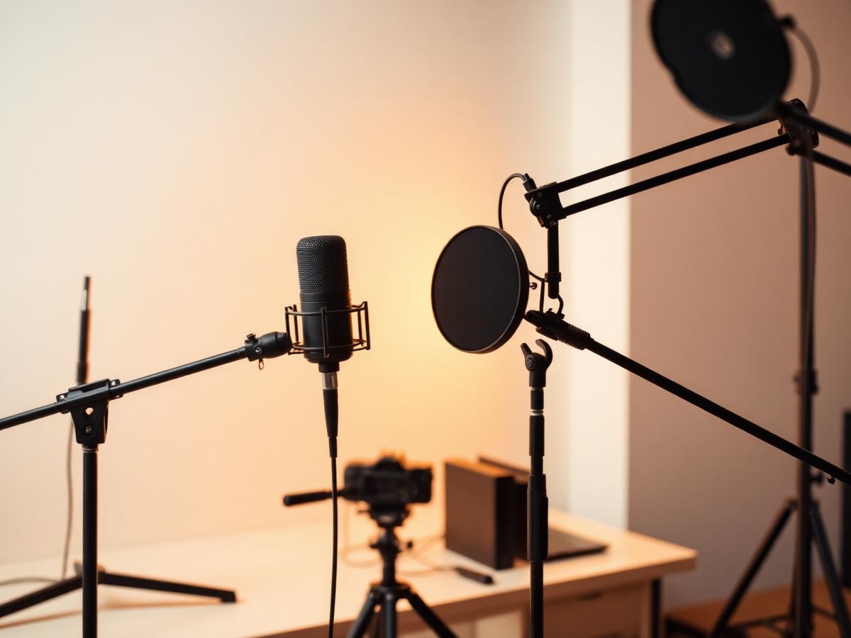 Podcast- en vodcaststudio met microfoons en camera