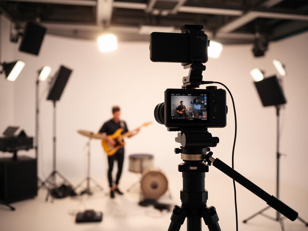 Videoproductie van een muzikant in de studio